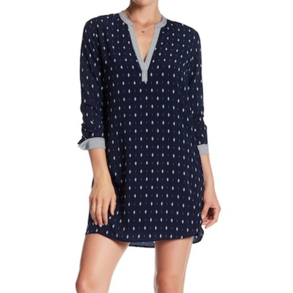 Samantha Split Neck Print Shirt Dress TART M Vneck